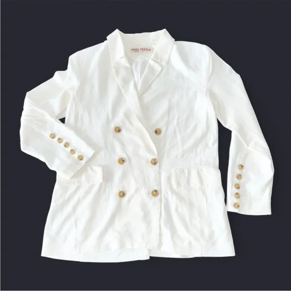 Free People Olivia Ivory Oversized Blazer Boho Relaxed Double Breasted S